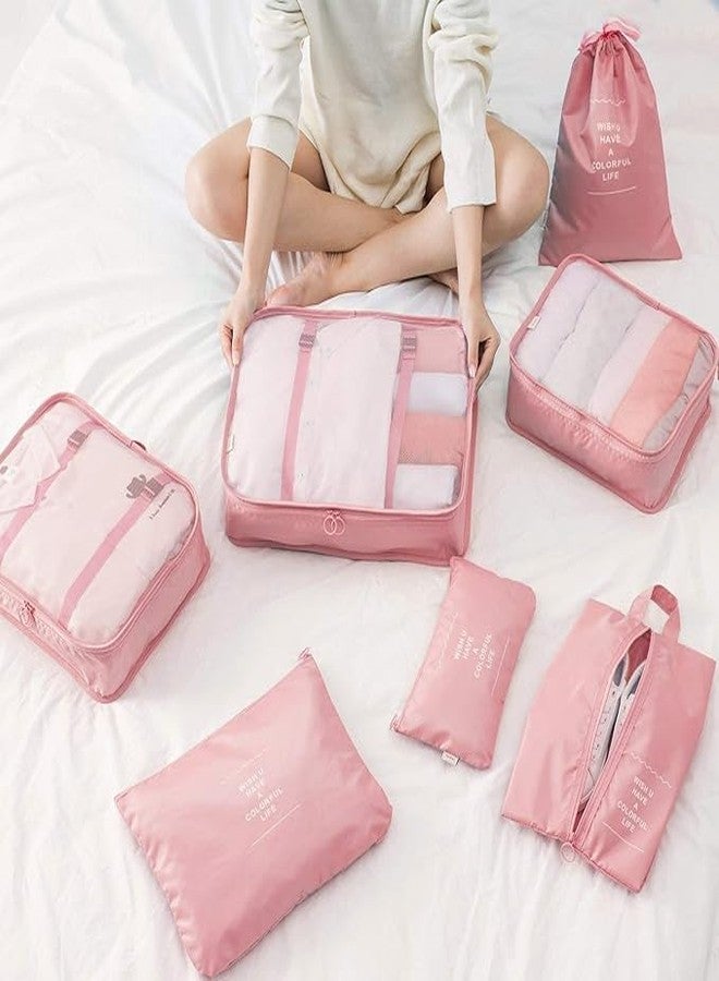 Shrevi 7-in-1 Travel Organizer Set I Polyester 3 Packing Cubes, 3 Pouches, with Shoe Bag I Waterproof, Lightweight I for Travel Space Saver Laundry Luggage Makeup Accessories (Pink) - Image 2